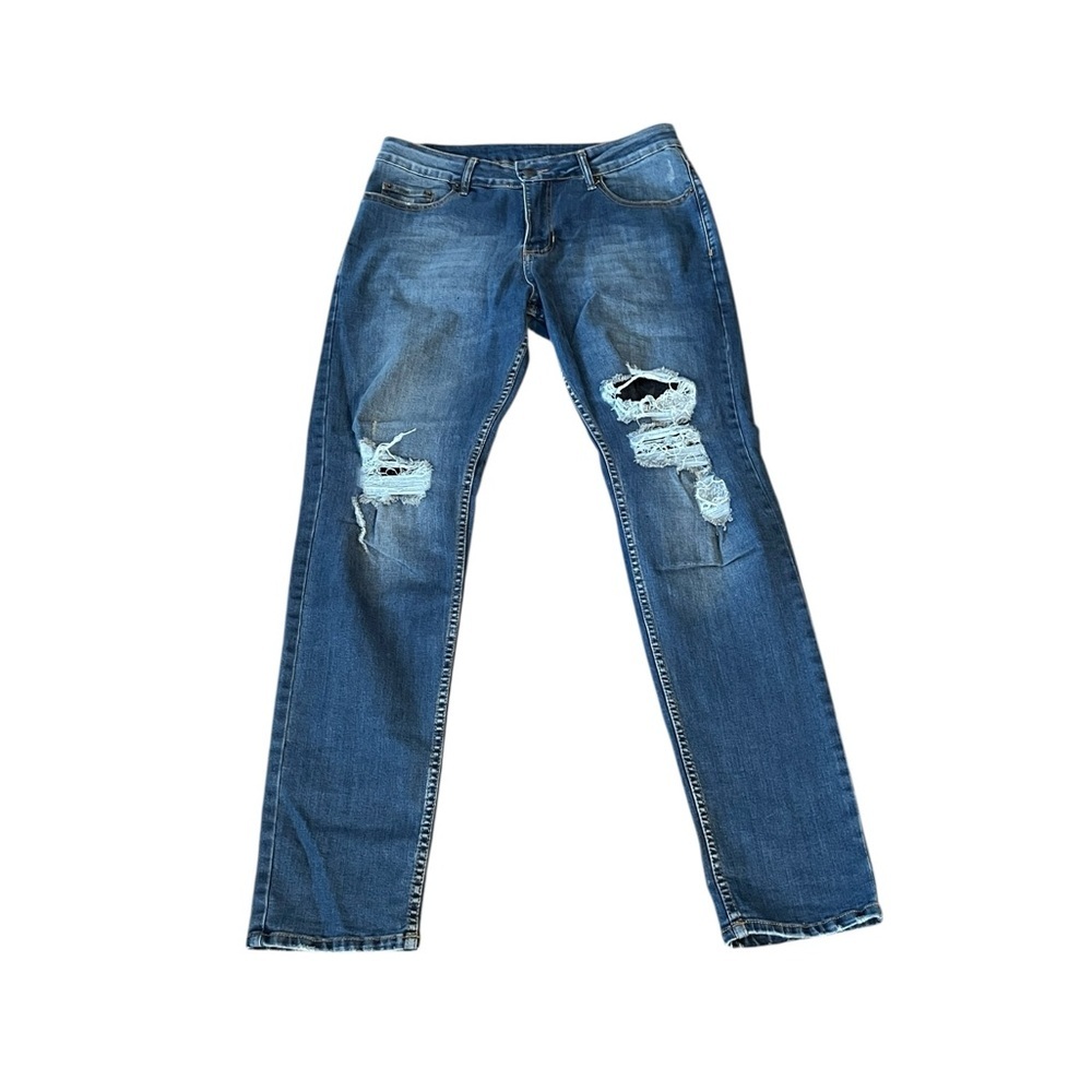 Supercool Distressed straight leg Blue Jeans Size 34